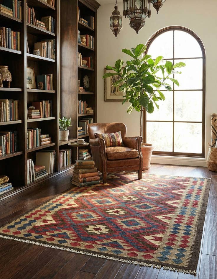 Detail image of 5' 2 x 8'  Hand Woven Kilim Maymana Wool Rug