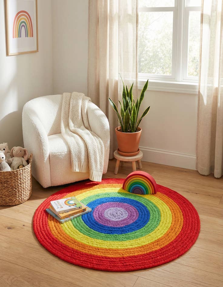 Detail image of 2' x 2'  Hand Hand Braided Rainbow Wool Round Rug