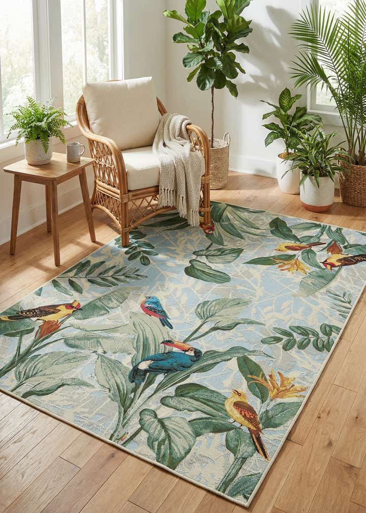 6' x 9' Easy-Clean Botanical Indoor / Outdoor Rug