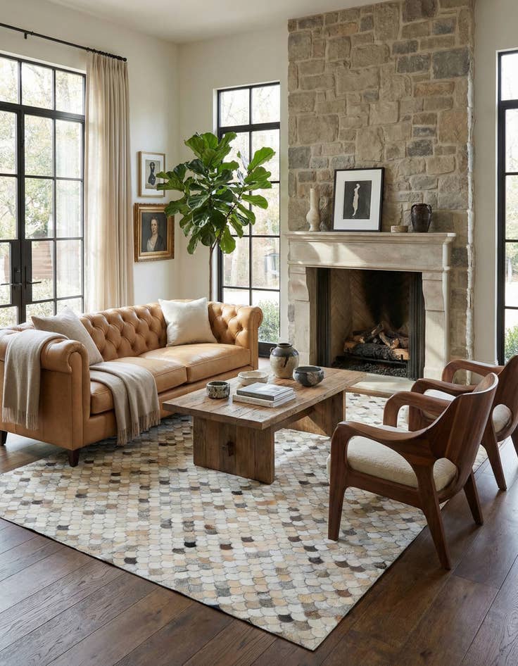 Detail image of 5' x 7' 10 Cowhide Leather Rug