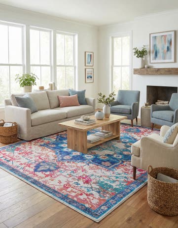 Ivory Blue Washable Francesca Rug