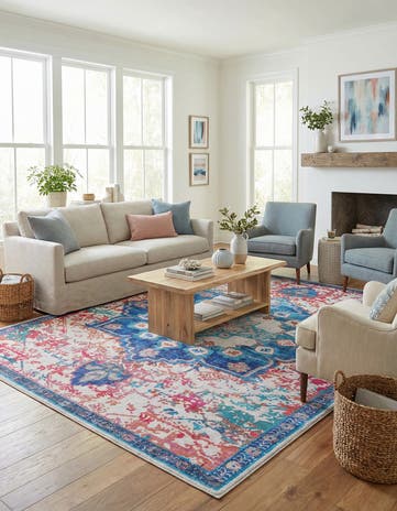 Ivory Blue Washable Francesca Rug