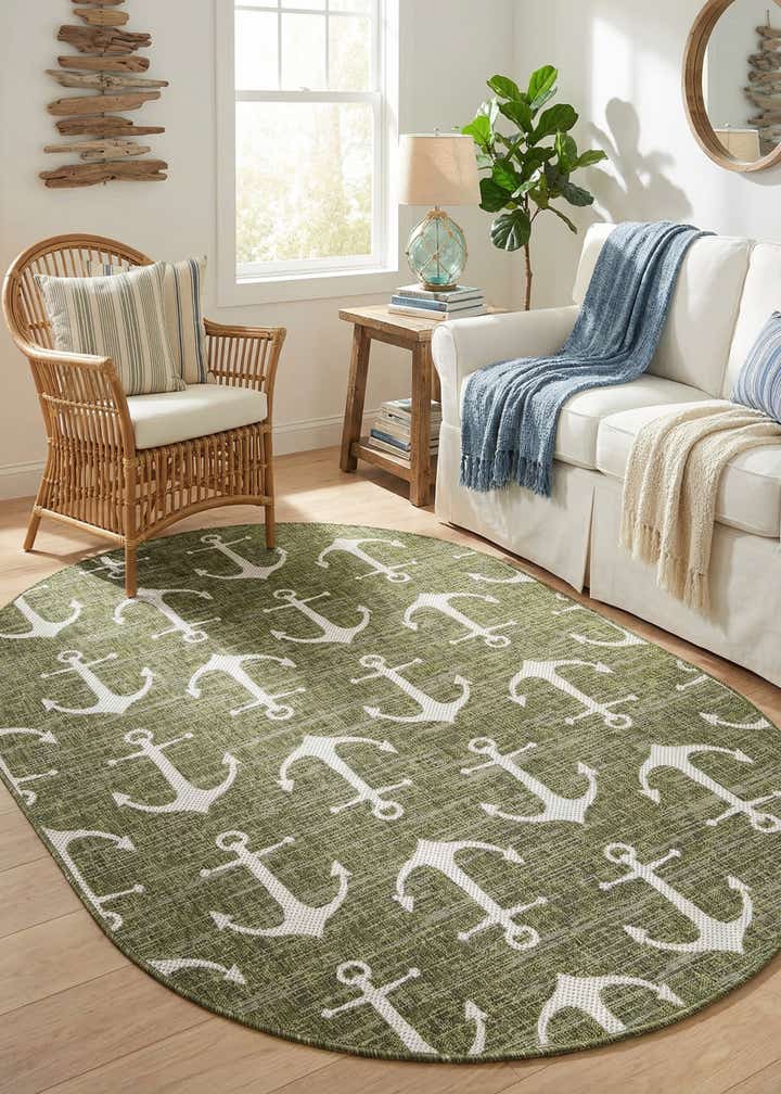 5' 3 x 8' Easy-Clean Coastal Indoor / Outdoor Oval Rug