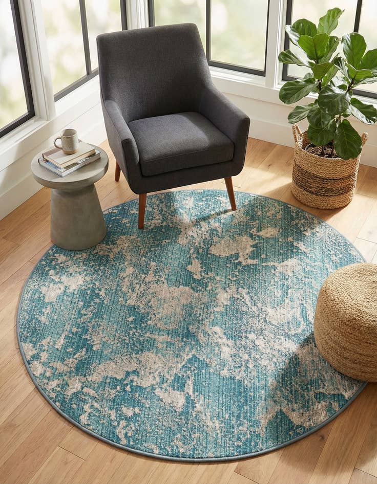 Detail image of  4' x 4'  Washable Modern Indoor / Outdoor Round Rug