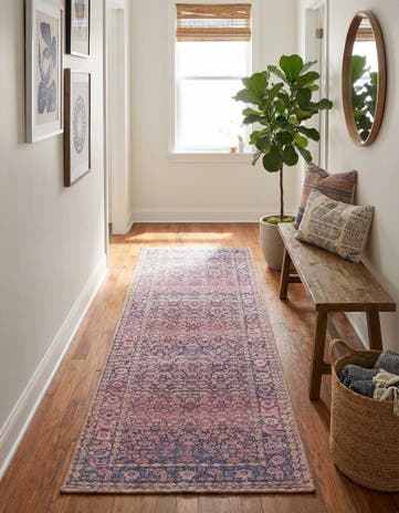 Navy Blue Washable Timeless Runner Rug