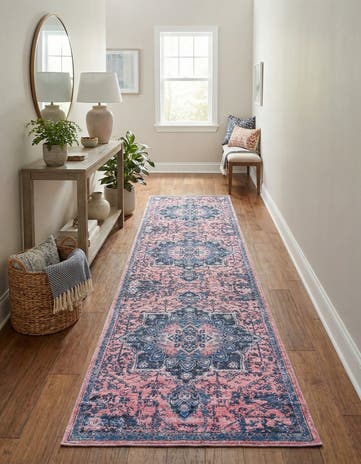 Salmon Pink Washable Renaissance Runner Rug