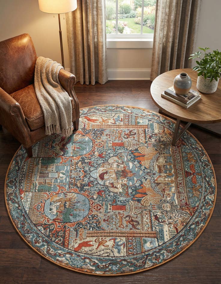 Detail image of 5' 3 x 5' 3 Easy-Clean Traditional Indoor / Outdoor Round Rug
