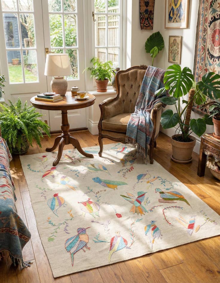 Detail image of 4' 2 x 5' 9  Hand Woven Kilim Suzani Wool Rug