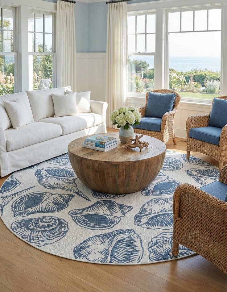 Detail image of 10' x 10'  Washable Coastal Indoor / Outdoor Round Rug