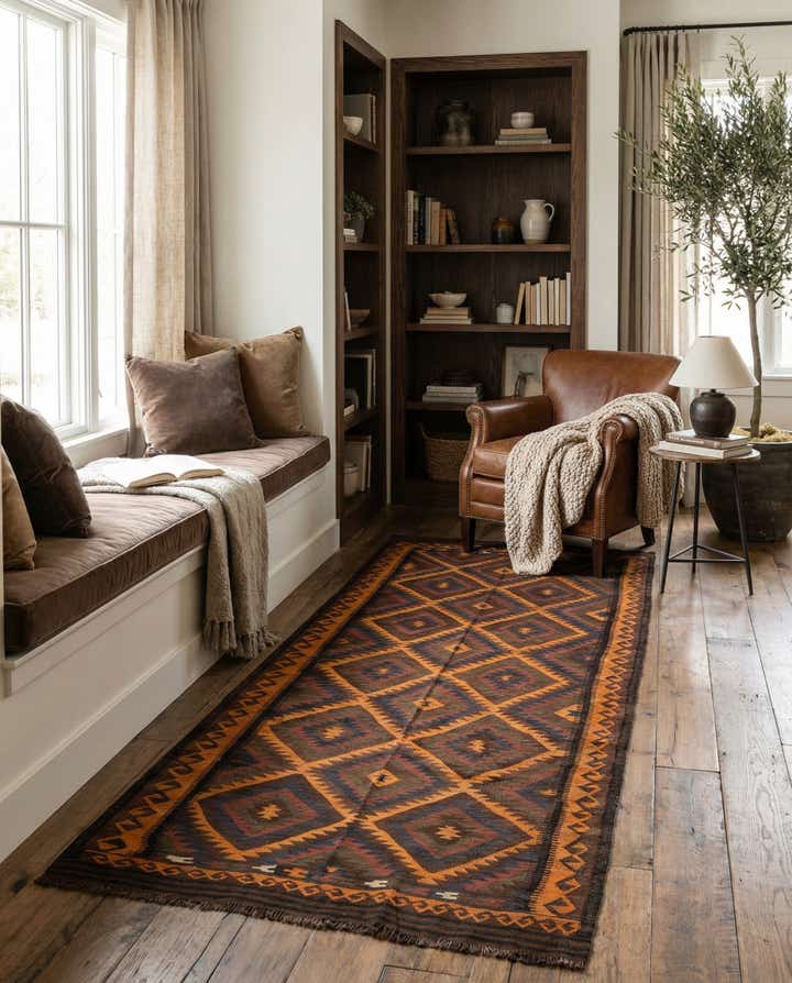 5' 5 x 11' 5 Hand Woven Kilim Fars Wool Runner Rug