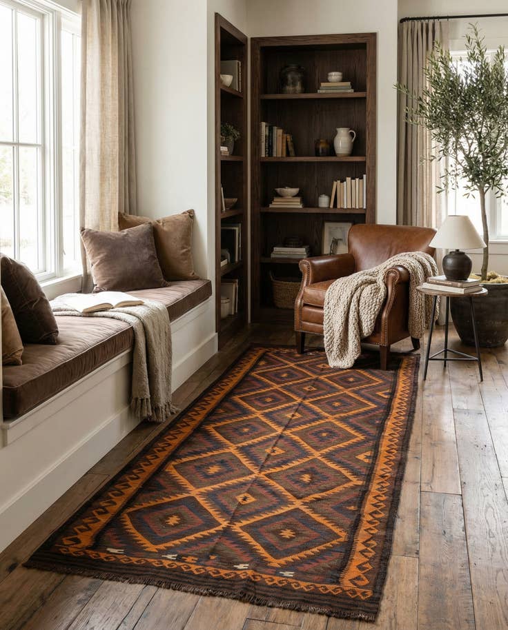 Detailfoto van 165cm x 350cm Handgeweven Kilim Fars Wol Loper Vloerkleed