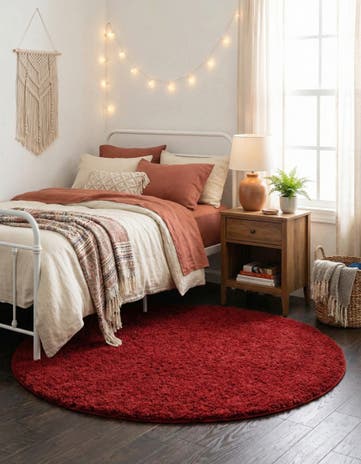 Cherry Red Everyday Shag Round Rug
