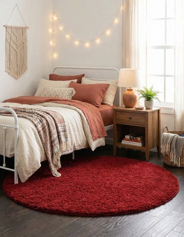 Cherry Red Everyday Shag Round Rug