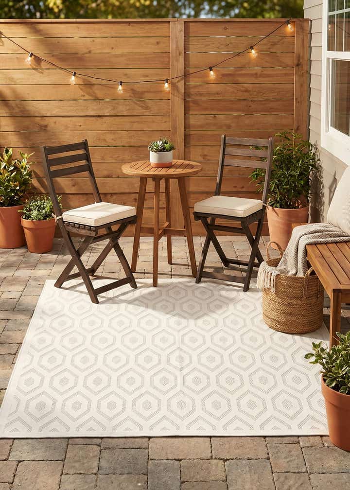 7' 10 x 7' 10 Easy-Clean Trellis Textured Indoor / Outdoor Square Rug