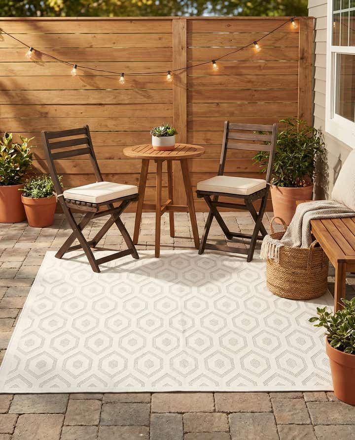 7' 10 x 7' 10 Easy-Clean Trellis Textured Indoor / Outdoor Square Rug