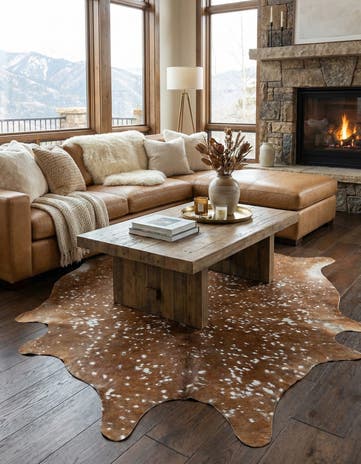 6' 7 x 7' 3 Cowhide Leather Freeform Rug