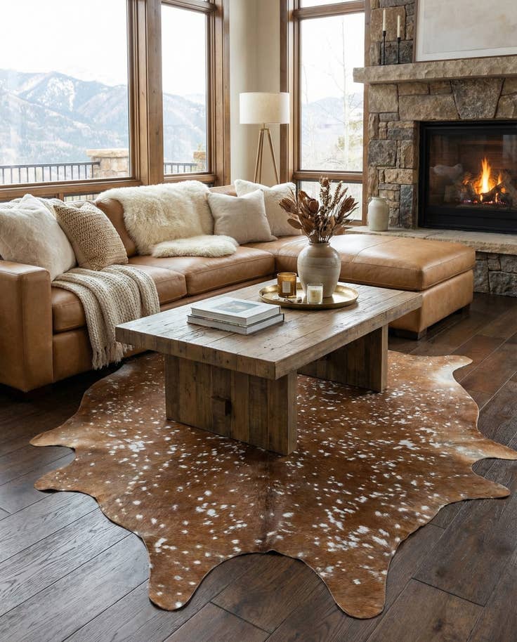 Detail image of 6' 7 x 7' 3 Cowhide Leather Freeform Rug