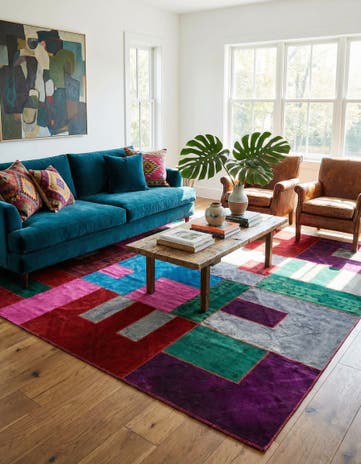 7' 2 x 10' Hand Woven Patchwork Wool Rug