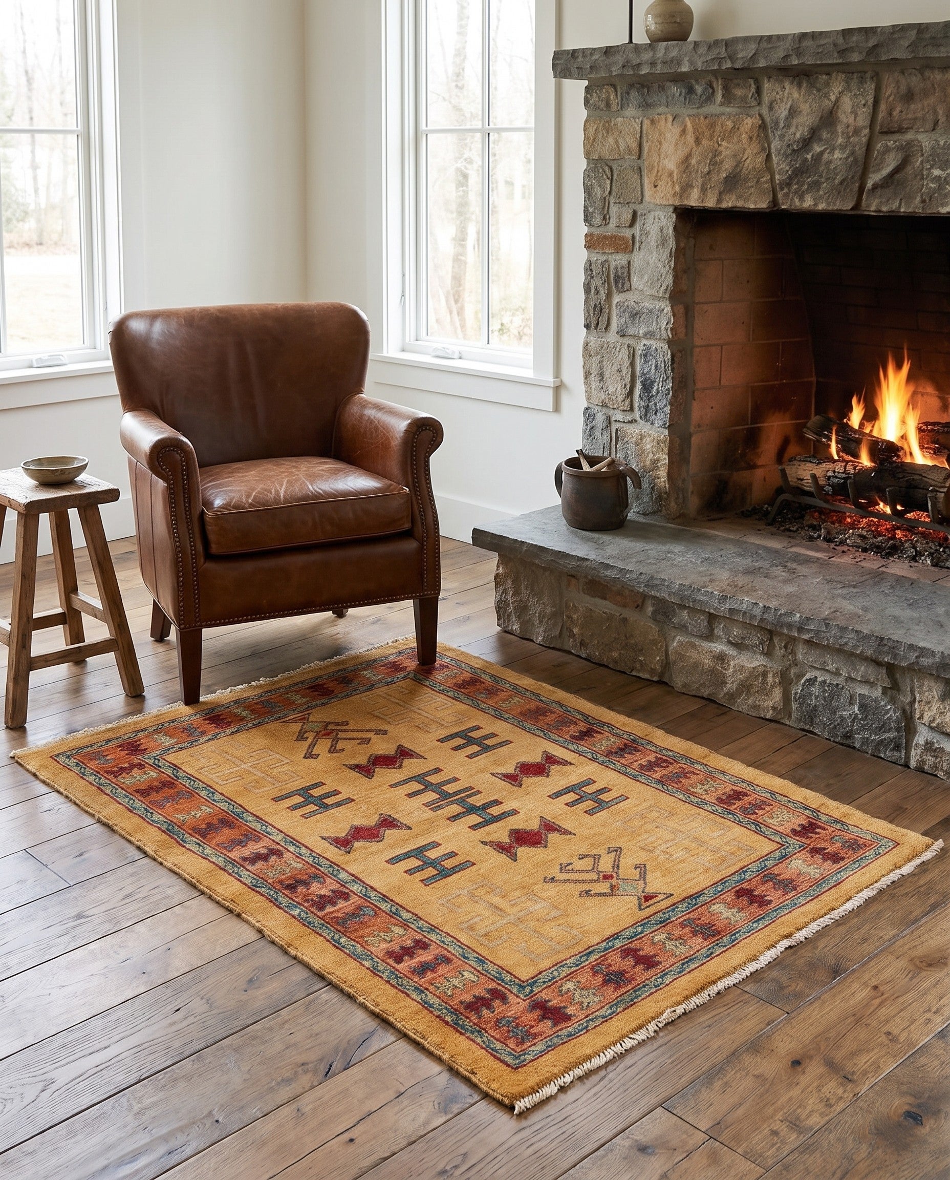 3' 5 x 5' 1 Hand Knotted Ziegler Wool Rug