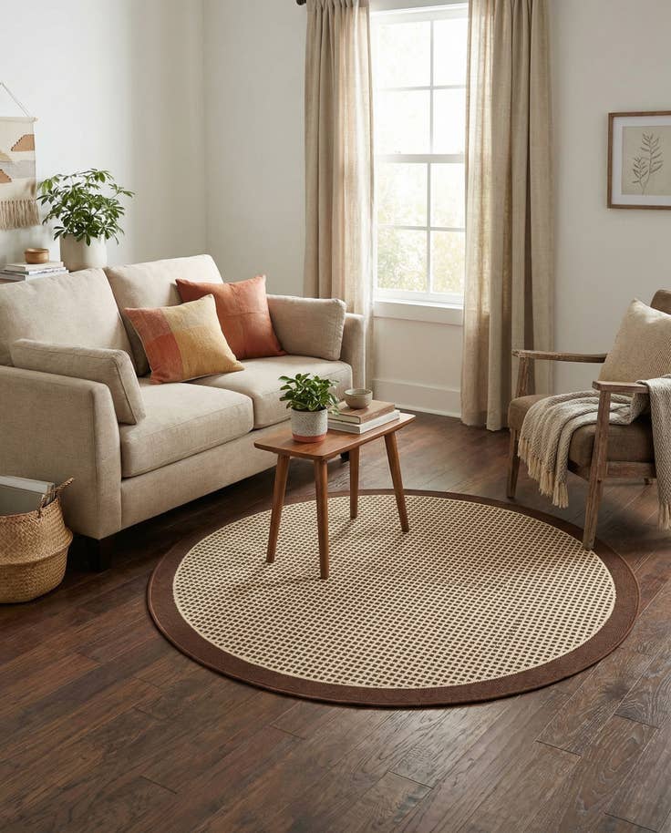 Detail image of 4' x 4' Easy-Clean Border Indoor / Outdoor Round Rug