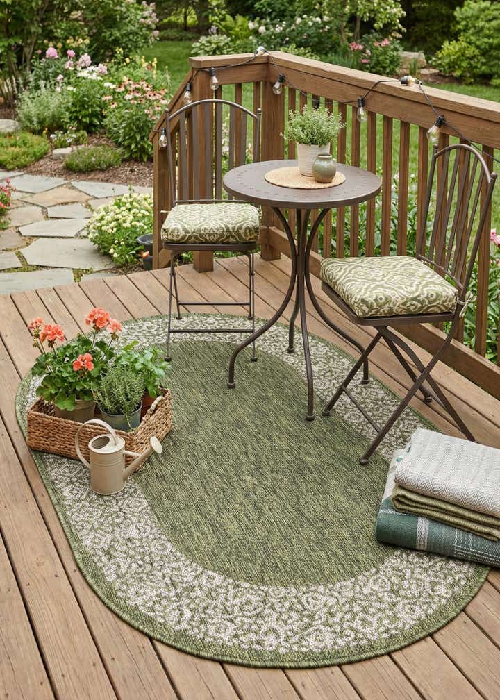 3' x 5' 3 Easy-Clean Border Indoor / Outdoor Oval Rug