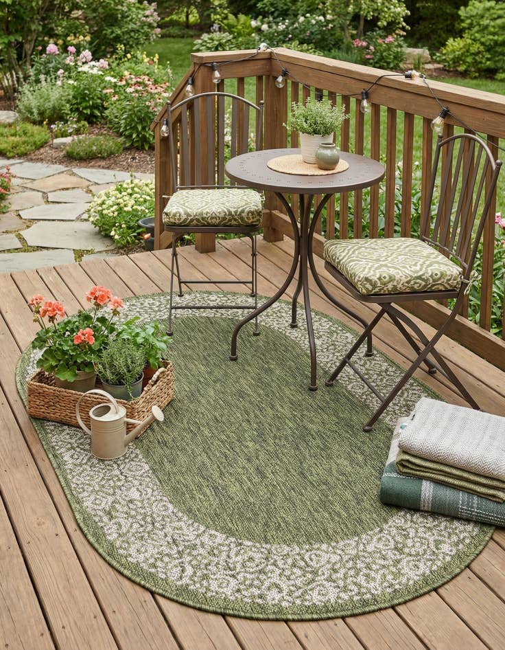 Detail image of 3' x 5' 3 Easy-Clean Border Indoor / Outdoor Oval Rug
