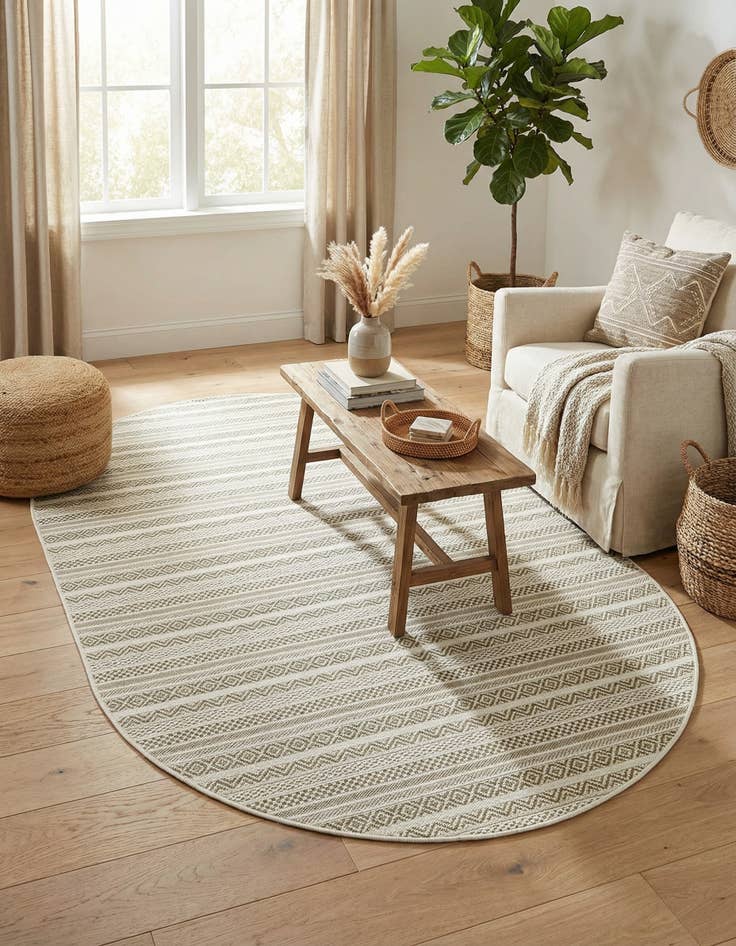 Detail image of 5' 3 x 8'  Washable Striped Indoor / Outdoor Oval Rug