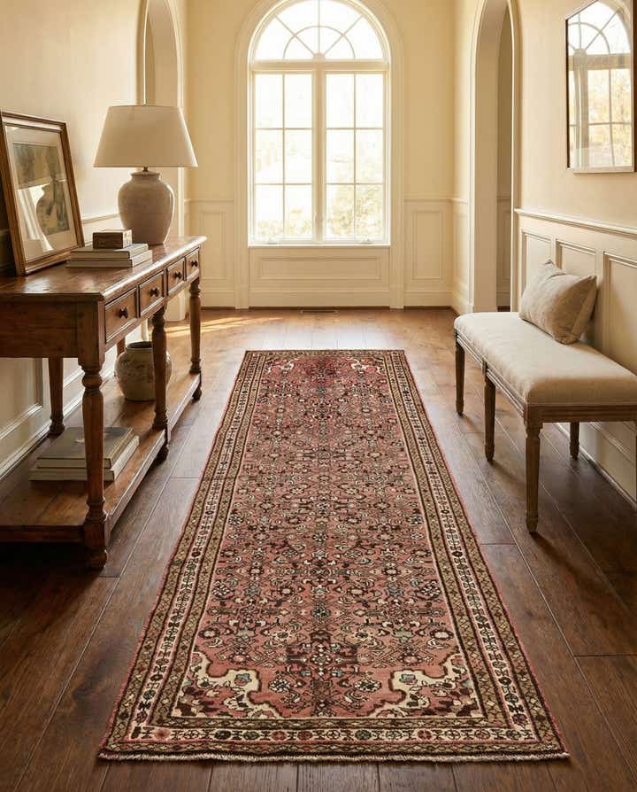 3' 6 x 10' 2 Hand Knotted Hossainabad Persian Wool Runner Rug