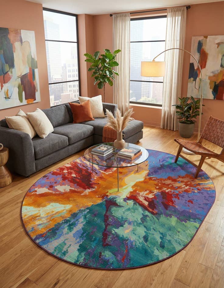 Detail image of 7' 10 x 10' Easy-Clean Modern Indoor / Outdoor Oval Rug