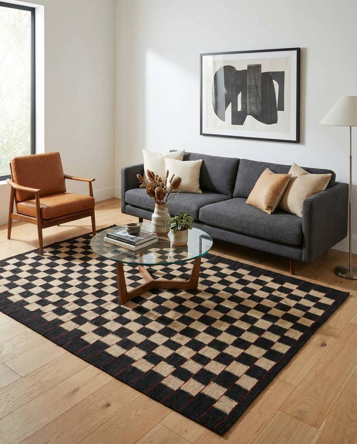 Detail image of 4' 5 x 5' 8 Hand Woven Kilim Modern Wool Rug