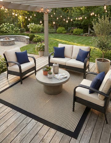 5' x 7' Easy-Clean Border Indoor / Outdoor Rug