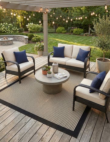 5' x 7' Easy-Clean Border Indoor / Outdoor Rug