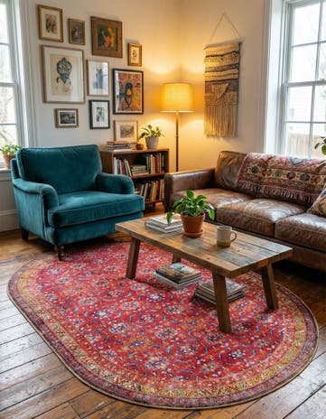 Red Washable Timeless Oval Rug