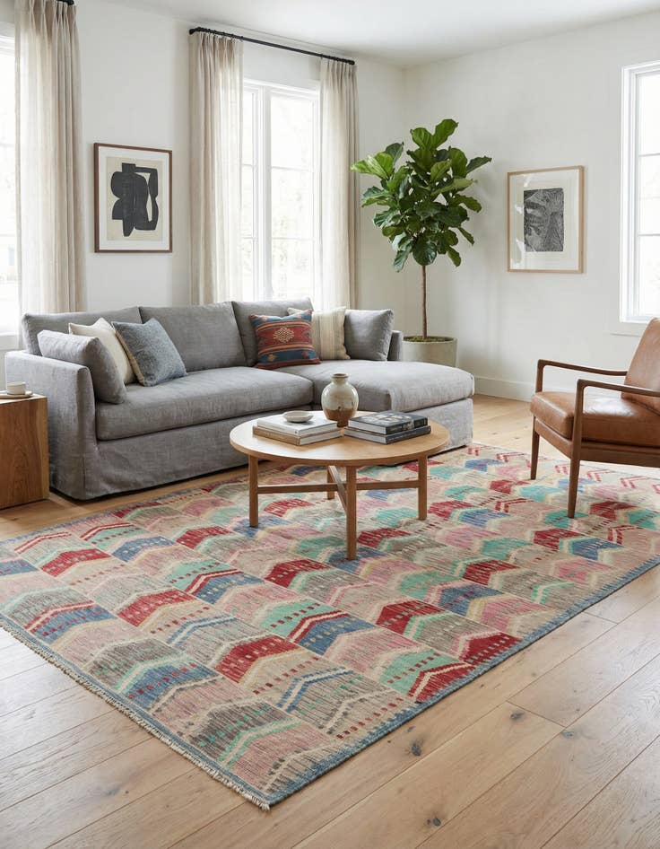 Detail image of 5' 8 x 8'  Hand Woven Kilim Modern Wool Rug