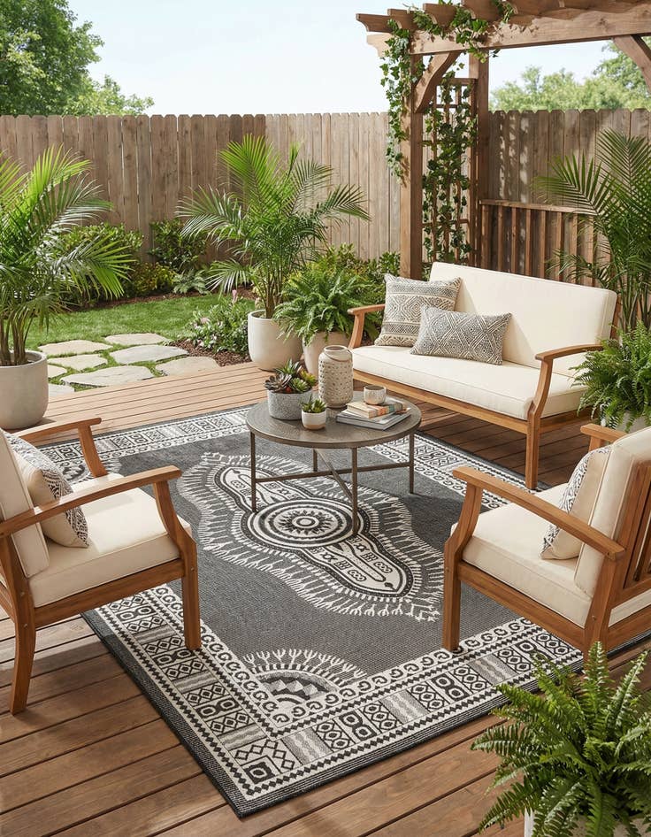 Detail image of 9' x 12'  Washable Traditional Indoor / Outdoor Rug