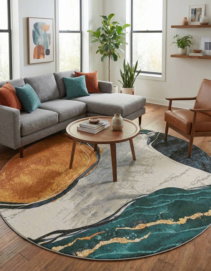 Detail image of 7' 10 x 7' 10 Easy-Clean Modern Indoor / Outdoor Round Rug