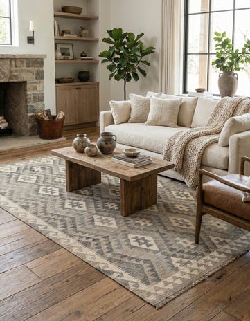 5' 3 x 6' 8 Hand Woven Kilim Maymana Wool Rug
