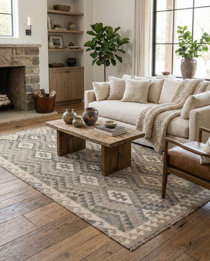 5' 3 x 6' 8 Hand Woven Kilim Maymana Wool Rug