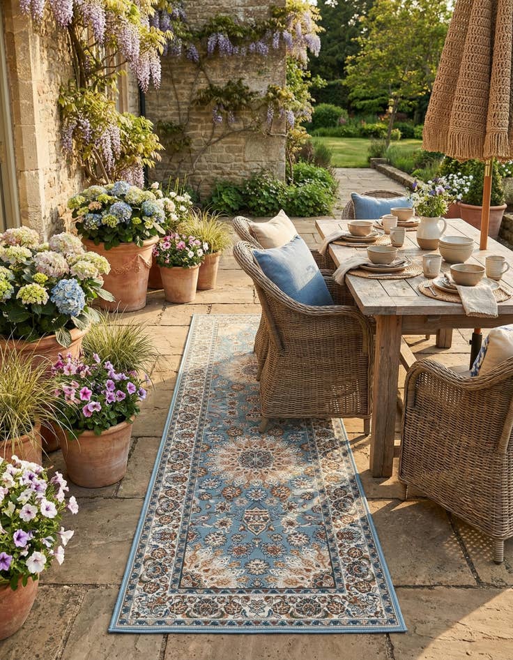 Detail image of 2' 7 x 10'  Washable Traditional Indoor / Outdoor Runner Rug