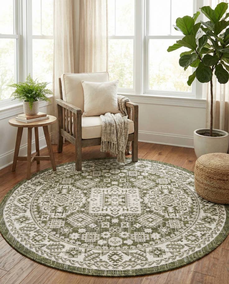 Detail image of 4' x 4' Easy-Clean Aztec Indoor / Outdoor Round Rug