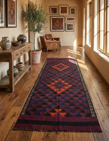 4' 5 x 11' 9 Hand Woven Kilim Fars Wool Runner Rug