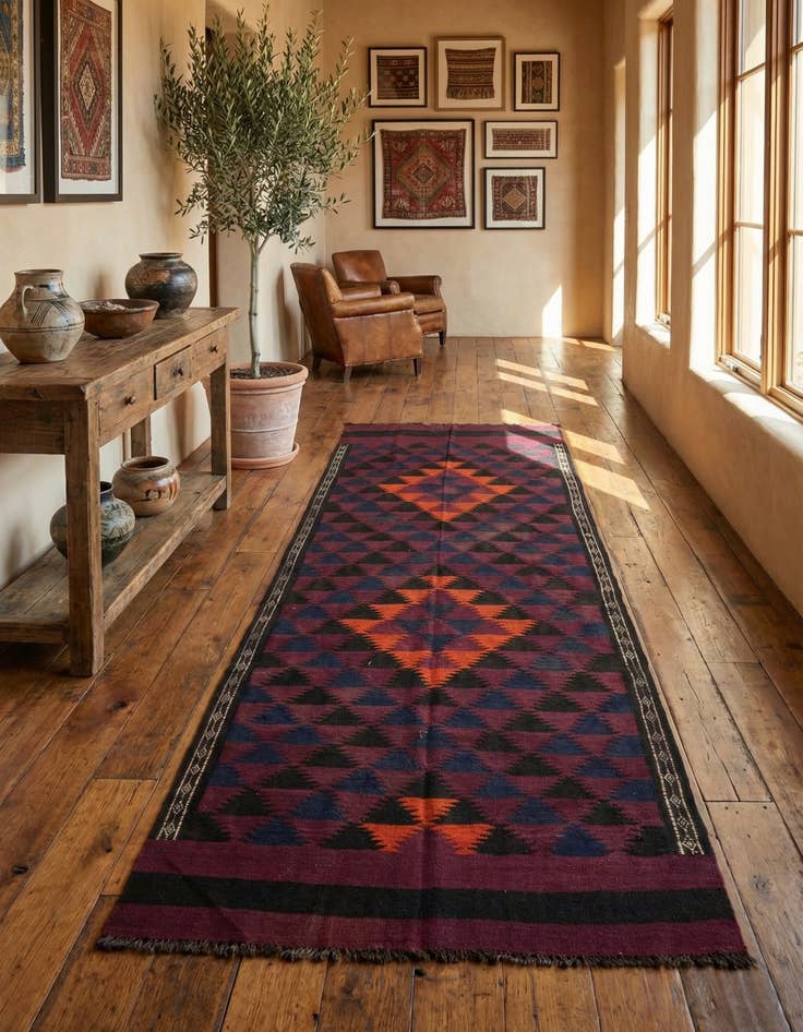 Detail image of 4' 5 x 11' 9  Hand Woven Kilim Fars Wool Runner Rug