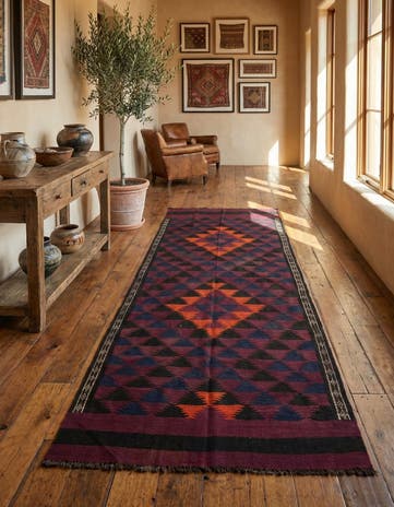 4' 5 x 11' 9 Hand Woven Kilim Fars Wool Runner Rug