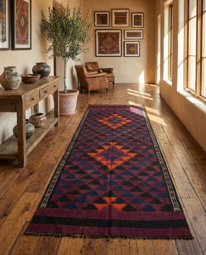 4' 5 x 11' 9 Hand Woven Kilim Fars Wool Runner Rug