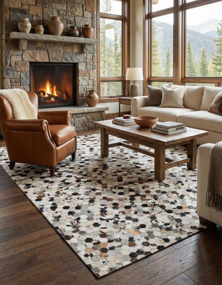 Detail image of 5' 2 x 8' Cowhide Leather Rug