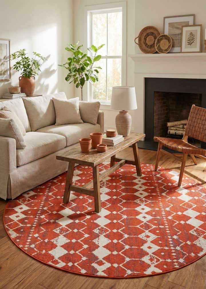 7' x 7' Easy-Clean Lattice Indoor / Outdoor Round Rug