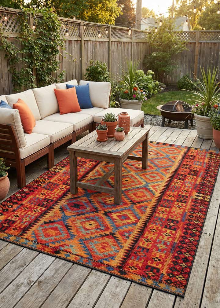 10' x 14' Easy-Clean Tribal Indoor / Outdoor Rug