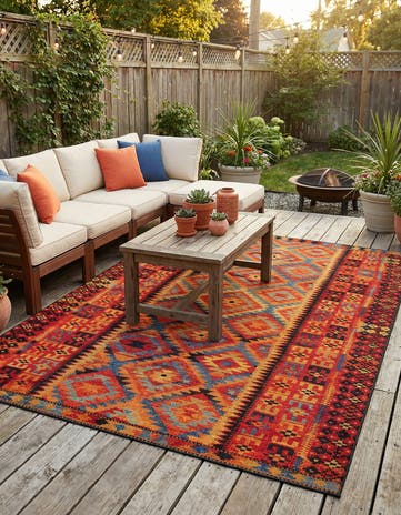 10' x 14' Easy-Clean Tribal Indoor / Outdoor Rug