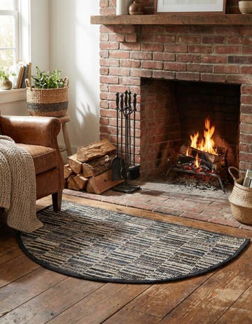 Blue Hand Woven Chindi Jute Hearth Rug