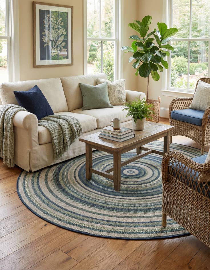 Detail image of 7' x 7'  Washable Baja Indoor / Outdoor Round Rug